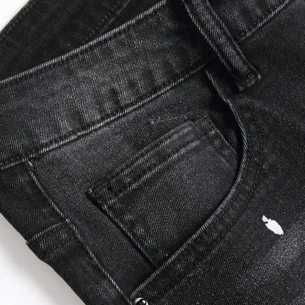 Men y2k Stretchy Skinny Denim Jeans For Men Casual pants Ripped Patchwork Hole Slim Fit Denim Hip Hop Black Straight Trousers PlatiNum