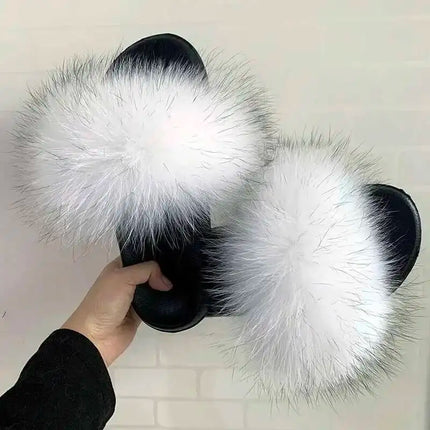 Real Raccoon Fur Slippers for Women 2023 Summer Fluffy Indoor Home Fuzzy Flat Slides Outdoor Fashion Beach Sandals Flip Flops