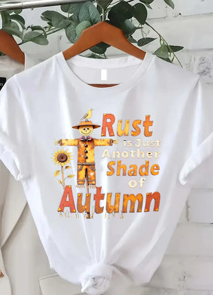 Comoda maglietta da donna con stampa Cozy Feels Forever T-shirt da donna con stampa floreale, stile casual comfort
