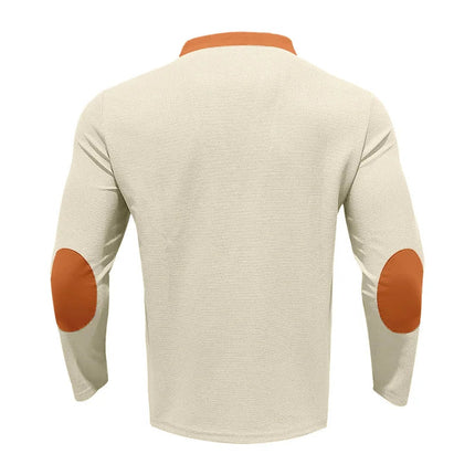 Cross-border new men's waffle color matching strap V-neck top casual long-sleeved bottoming T-shirt PlatiNum