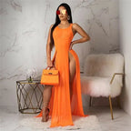 Copricostume Estivo da Donna, Abito da Spiaggia Sexy in Rete Trasparente, Vestito Lungo Senza Maniche con Spalline platinumshop
