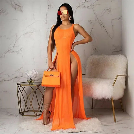 Copricostume Estivo da Donna, Abito da Spiaggia Sexy in Rete Trasparente, Vestito Lungo Senza Maniche con Spalline platinumshop