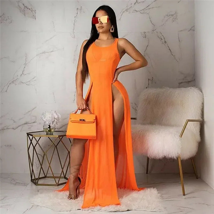 Copricostume Estivo da Donna, Abito da Spiaggia Sexy in Rete Trasparente, Vestito Lungo Senza Maniche con Spalline platinumshop