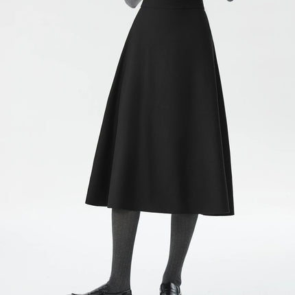 FSLE Office Lady Wool High Waisted A-line Skirt for Women Thickened Medium Length 2024 Winter New Women Casual Skirts 24FS14642 PlatiNum