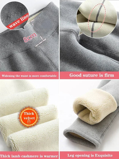 Women's Leggings with Fleece Thermal Cotton Skinny Pants Winter Stretch Black Grey Tights Thick Warm Velvet Leggings for Women