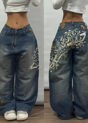 Jeans larghi ricamati modello Joker di tendenza della moda americana Donna Street Y2K Nuovi pantaloni a gamba larga oversize Hip Hop Jeans unisex
