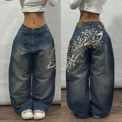 Jeans larghi ricamati modello Joker di tendenza della moda americana Donna Street Y2K Nuovi pantaloni a gamba larga oversize Hip Hop Jeans unisex