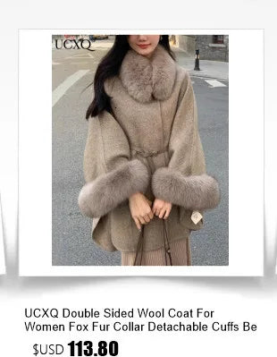 UCXQ Elegant OL Office Lady Overcoats Fur Patchwork Long Sleeve Woolen Coat Beautiful Women's Clothing Jacket Autumn 2025 Winter