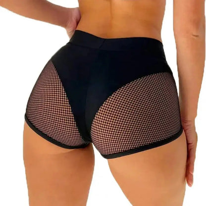 2025 Sexy Booty Yoga Shorts for Women High Waist Workout Gym Shorts Mesh Tulle Spliced Mini Hot Pants for Pole Dance Gym Yoga