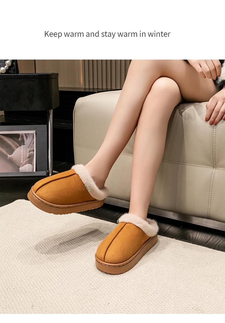 Men's Winter Plush Slippers, Thick Sole Closed-Toe, Warm Sherpa Lining, Non-Slip Indoor/Outdoor Home Shoes for Couples