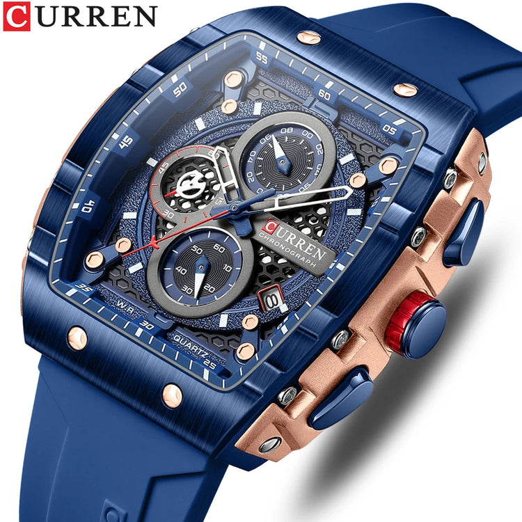 CURREN Orologio da uomo alla moda, marchio unico, design quadrato, lusso, nastro sportivo al quarzo, orologi da uomo impermeabili platinumshop