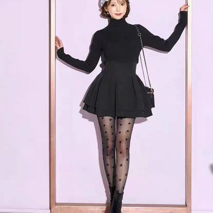 Lautaro Damen-Stufenminirock Frühling Sommer, Schwarz, Süß, Kawaii, Hohe Taille, Cutecore-Kleidung, Japanischer Modestil