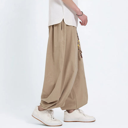 Pantaloni Estivi da Uomo Stile Cinese in Seta Ghiaccio con Motivo Drago Ukiyo-e, Comodi e Trendy, Pantaloni Casual Oversize da Uomo