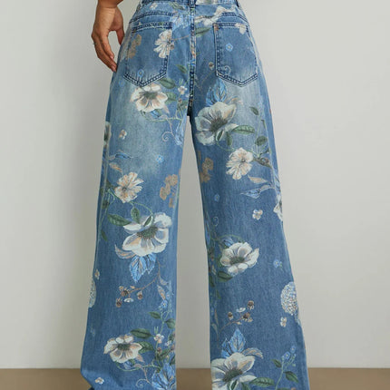 2026 Jeans stampati primaverili Pantaloni larghi a gamba dritta larghi di tendenza europea americana da donna Pantaloni versatili a gamba larga a vita bassa