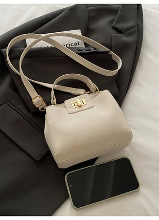 Elegante Mini Borsa a Tracolla con Manico Superiore, Chiusura Dorata, Versatile Borsa in Finta Pelle Scamosciata e Pelle per Uso Quotidiano Femminile