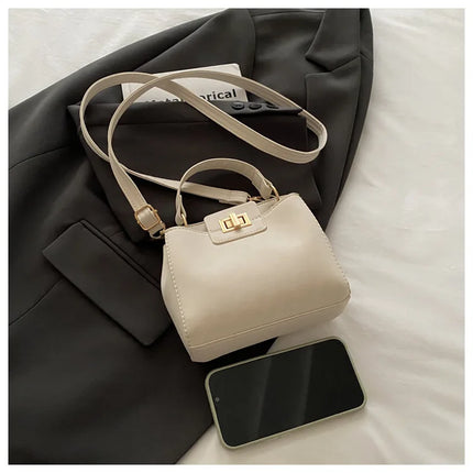 Elegante Mini Borsa a Tracolla con Manico Superiore, Chiusura Dorata, Versatile Borsa in Finta Pelle Scamosciata e Pelle per Uso Quotidiano Femminile