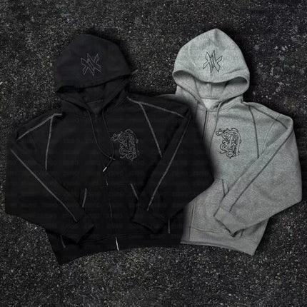 American Y2K Casual Zipper Hoodie Sweatpant Two Piece Set HipHop Oversized Embroidery Sweatshirts Men Women Casual Pants PlatiNum