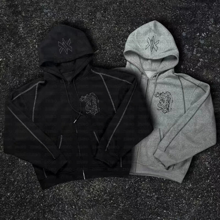 American Y2K Casual Zipper Hoodie Sweatpant Two Piece Set HipHop Oversized Embroidery Sweatshirts Men Women Casual Pants PlatiNum