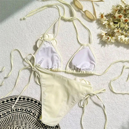 Costume da Bagno Sexy con Fiori e Fascia, Bikini a Perizoma 2025, Costumi da Bagno Donna con Lacci, Set Bikini Brasiliano, Biquini Mujer platinumshop