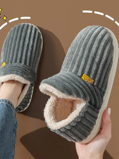 Bebealy New Fur Man Slippers For Women Winter Fluffy Plush Home Cotton Slippers Female Indoor Outdoor Fuzzy Cozy Cotton Shoes