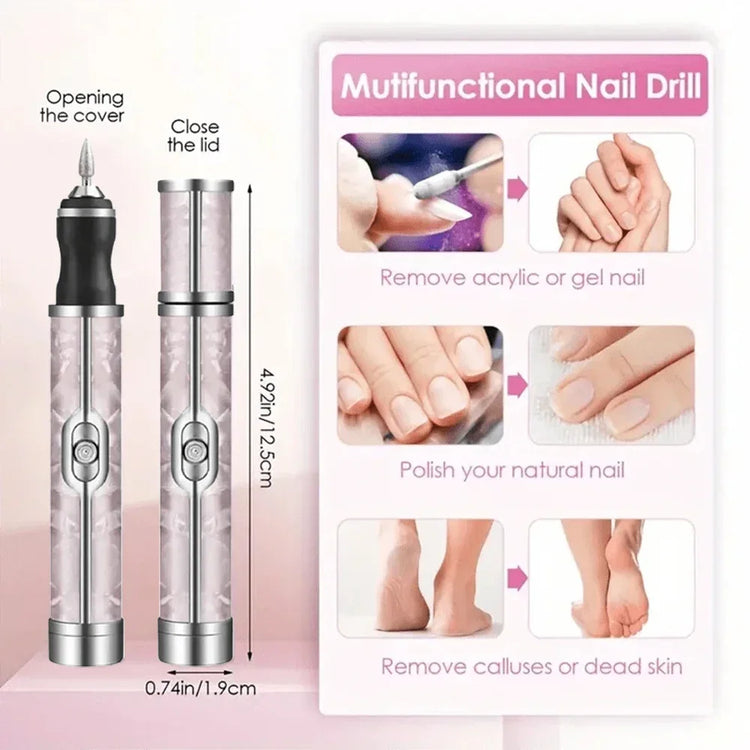 Electric Nail Drill Machine Rechargeable 500mAh Portable Nail File Kit 4 Speed Adjustable Manicure Tool for Nail Polishing Gel Removal Salon Beauty Care