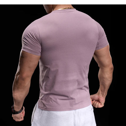 Men's gym fitness workout clothing slim fit short sleeve breathable high elasticity sports T-shirt, running sports