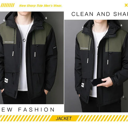 Plus Size Male Waterproof Windproof Hooded Jacket Autumn Winter New Fashion Men Casual Loose Fleece Thick Warm High Quality Coat
