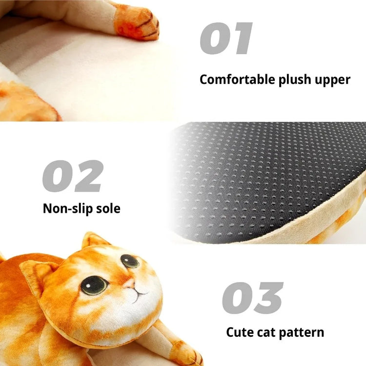 Tortoiseshell Cat EVA Cat Hugging Slippers Soft Creative Plush Kitty Slippers Cozy Animal Winter Fluffy Slides Women