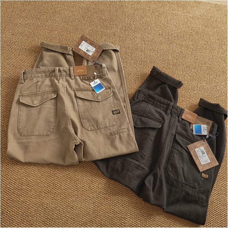 Autumn And Winter New American Retro 100% Cotton Multi-pocketed Washed Old Straight Casual Pants Loose Fashion Cargo Trousers