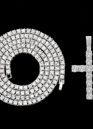 Hip Hop Iced Out Cross Pendant Necklace Strap 4mm Zircon Tennis Chain Men Women Sparkling Necklace Punk Jewelry Fashion Gift PlatiNum