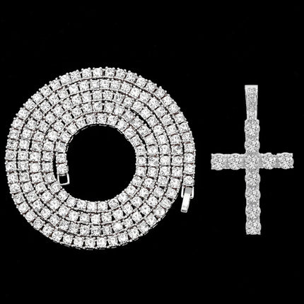 Hip Hop Iced Out Cross Pendant Necklace Strap 4mm Zircon Tennis Chain Men Women Sparkling Necklace Punk Jewelry Fashion Gift PlatiNum