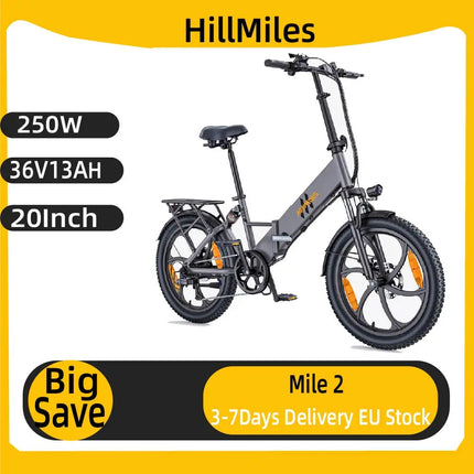 HillMiles Mile 2 Adulto 250W Motore 36V13AH Batteria Bicicletta Elettrica Pieghevole 20 pollici Fat Tire Città Pendolarismo Ebike