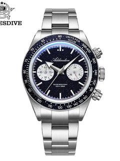 ADDIESDIVE Luxury Mens Watch New AD2558 VK64 Quartz Chronograph Stainless Steel Blue Sandstone Dial Luminous 100M Waterproof