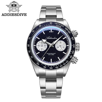 ADDIESDIVE Luxury Mens Watch New AD2558 VK64 Quartz Chronograph Stainless Steel Blue Sandstone Dial Luminous 100M Waterproof