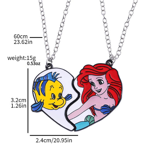 2 pezzi Disney Anime Sirenetta Principessa Amore Splicing Collana con ciondolo smaltato Regalo perfetto per i migliori amici