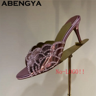 2026 Summer Trendy New Shiny Fish Mouth Toe Sexy Stiletto Sandals Woman Quality Sequined Thin High Heel Slippers for Women Shoes PlatiNum