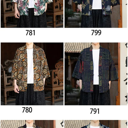 Camicie in Lino Stile Etnico con Stampa Yukata per Uomo e Donna, Abbigliamento Asiatico, Kimono Giapponese Harajuku, Camicie Retrò da Uomo
