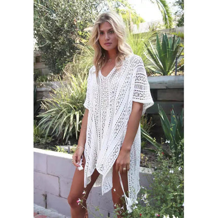 Abito scollato in maglia senza bikini, maniche lunghe girocollo trasparente abito copricostume all'uncinetto, costumi da bagno e abbigliamento da donna platinumshop