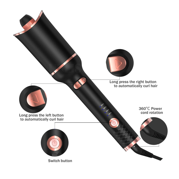 Automatic Hair Curler-123, Auto Hair Curling Iron Ceramic Rotating Air Curler, Air Spin Wand Styler Curl Machine Magic Hair Curler Portable