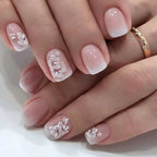 24Pcs Short Simple Gradient Flower Pattern Press‑On Nails Include 1 Jelly Glue And 1 Nail File Manicure Kit