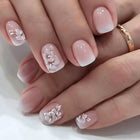 24Pcs Short Simple Gradient Flower Pattern Press‑On Nails Include 1 Jelly Glue And 1 Nail File Manicure Kit