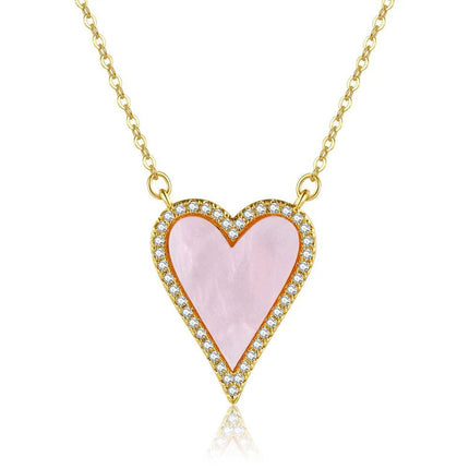 Stainless Steel Vintage Natural Stone Heart Pendant Necklace For Women Girl Clavicle Chain Choker Zircon Fashion Jewelry Gift PlatiNum