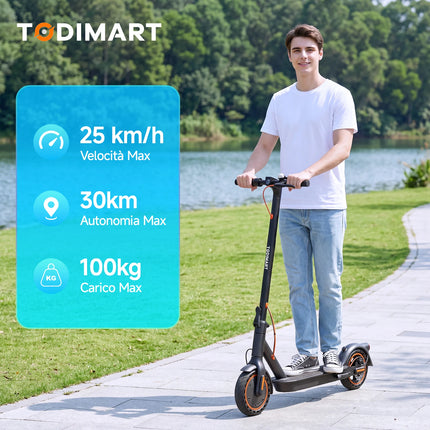 TODIMART N3 Monopattino Elettrico Pieghevole Motore Senza Spazzole 350W Batteria 36V7,8Ah Pneumatico Nido d'Ape Velocità 25km/h Carico Massimo 120kg Adulti