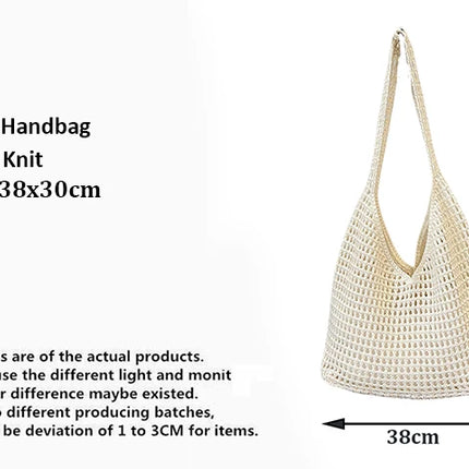 Crochet Crossbody Bag Hollow Beach Leisure Handbag Solid Color Summer Holiday Woven Shoulder Bag