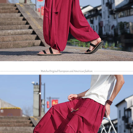 Pantaloni lanterna giapponese Pantaloni Harem casual larghi Pantaloni comodi e traspiranti in lino di seta ghiacciata Pantaloni larghi dalla vestibilità rilassata Taglie forti 5XL