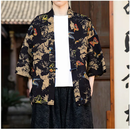 Camicie in Lino Stile Etnico con Stampa Yukata per Uomo e Donna, Abbigliamento Asiatico, Kimono Giapponese Harajuku, Camicie Retrò da Uomo