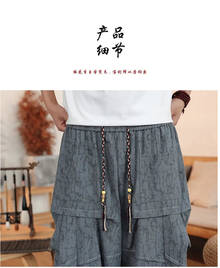 Pantaloncini Estivi da Uomo Taglie Forti in Cotone Comodi Stile Cinese Vintage Moda Casual Sportivi a Lanterna Taglie Grandi fino alla 8XL