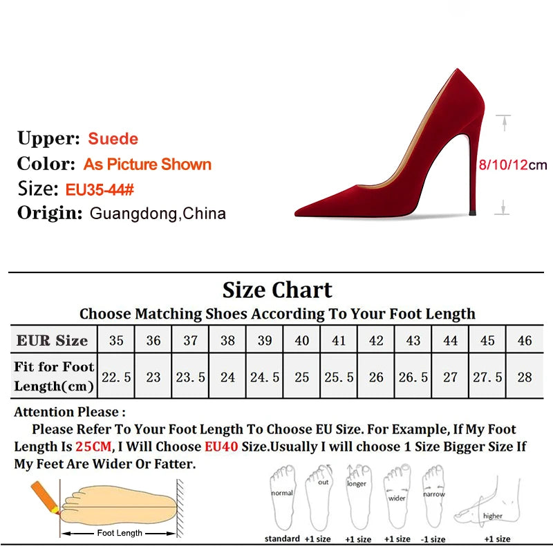 Wine Red High Heels 12cm 10cm 8cm Women Shoes Thin Heels Pointed Head Ladies Pumps Shallow Mouth Stiletto Party Large Size Shoes