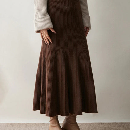 Woman's 100% Cashmere Knittwear Skirt Autumn Winter Elegant Mermaid Mid-calf High Waisted Slim Office Lady Dress Light Luxury PlatiNum