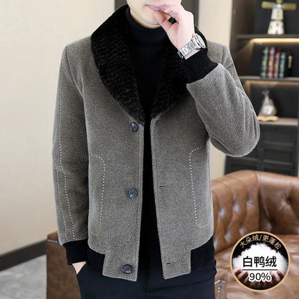 Casual Winter Men's Slim White Duck Down Jackets Warm Short Fur Collar Puffer Woolen Coat Outwear Thicken Windproof Top Clothing